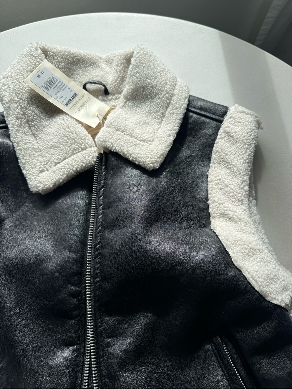 BOOT BARN Women's Black Faux Leather Sherpa-Trim Vest with Cream Collar - Picture 11 of 12